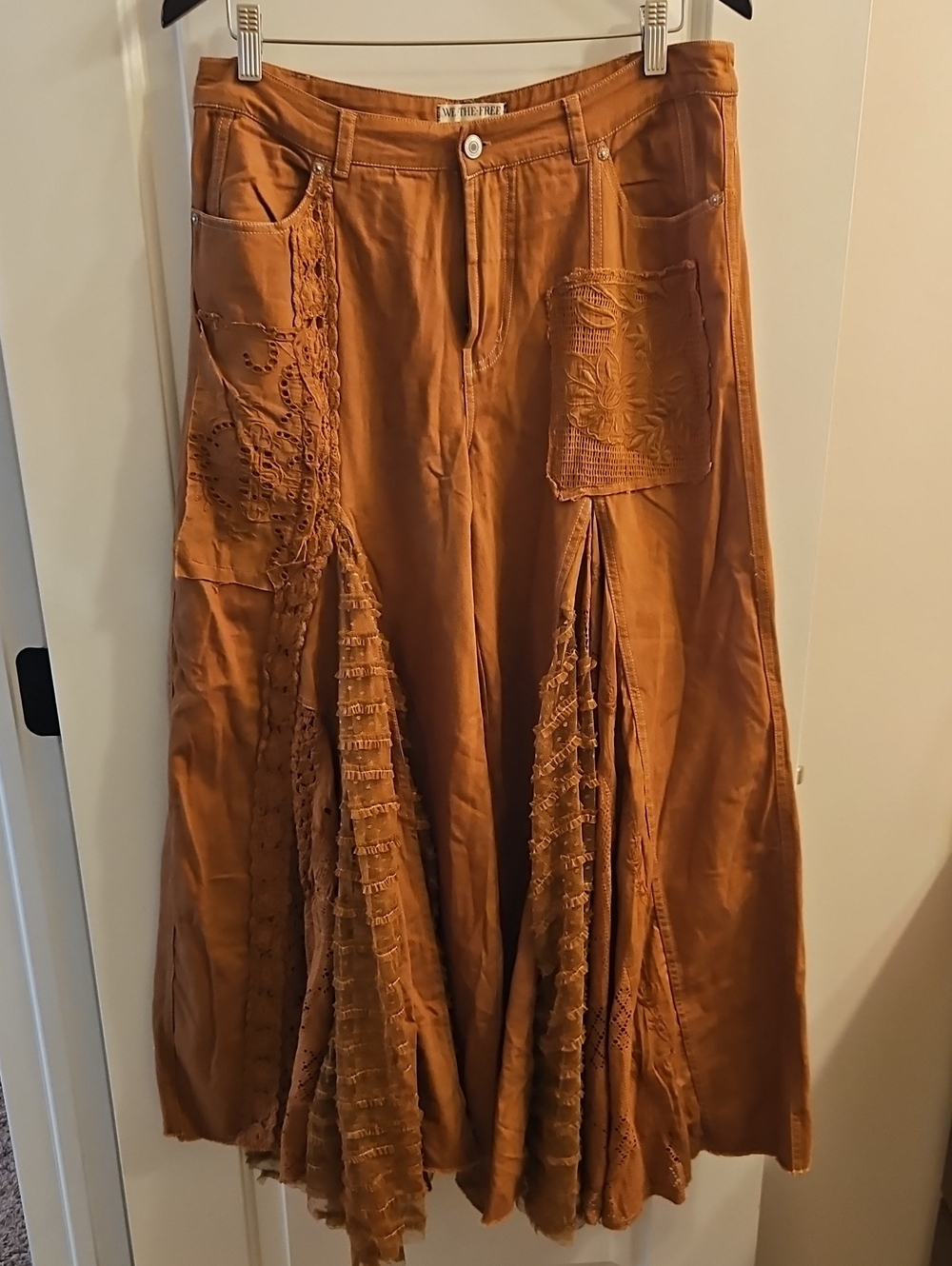We The Free Great Escape Wide Leg Jeans | Rust Brown | Lace Inset | Size 29 - Picture 4 of 11